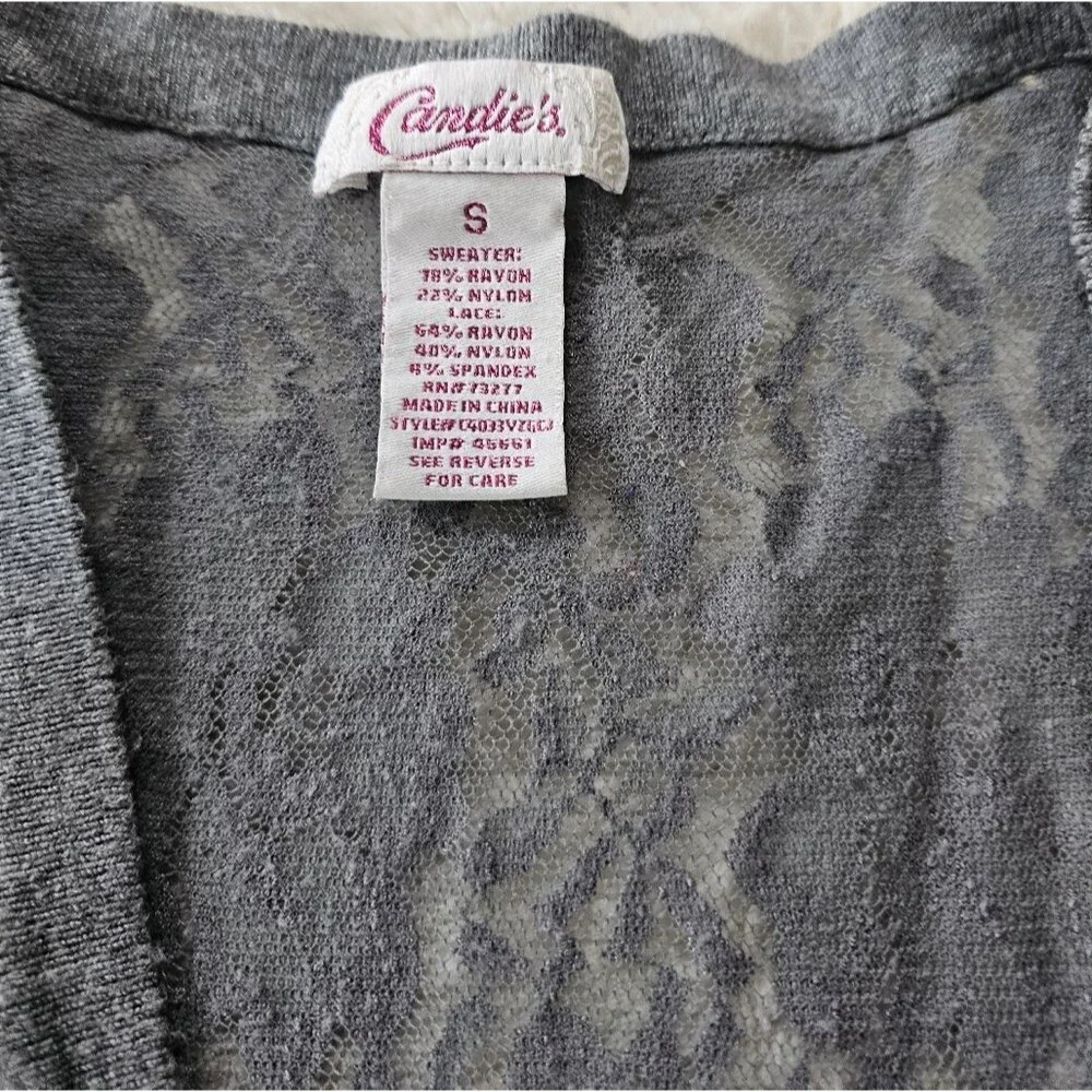 Candie’s Grey Sweater with Lace on the Back and Shoulders. Size S